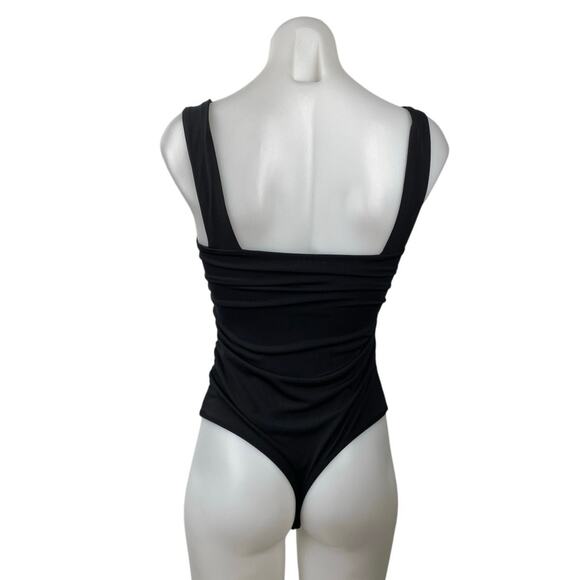 Abercrombie & Fitch Black Ruched Sleeveless Cami Thong Bodysuit Tank Top Size S - Picture 3 of 5